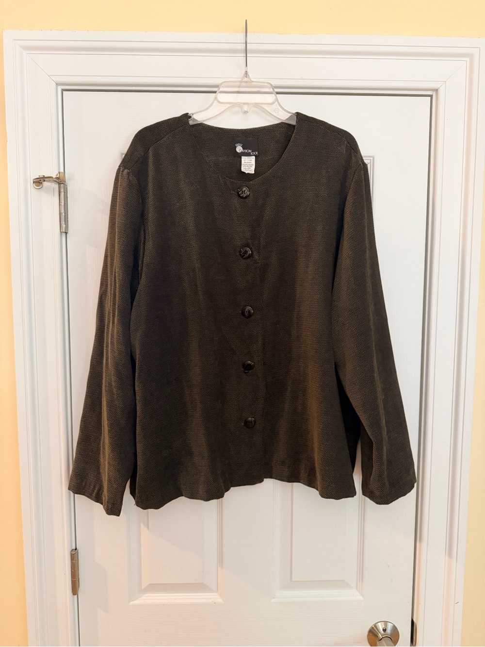 Ladies Size Large "First Option Too!" Textured Dark Shirt Jacket Cardigan GUC